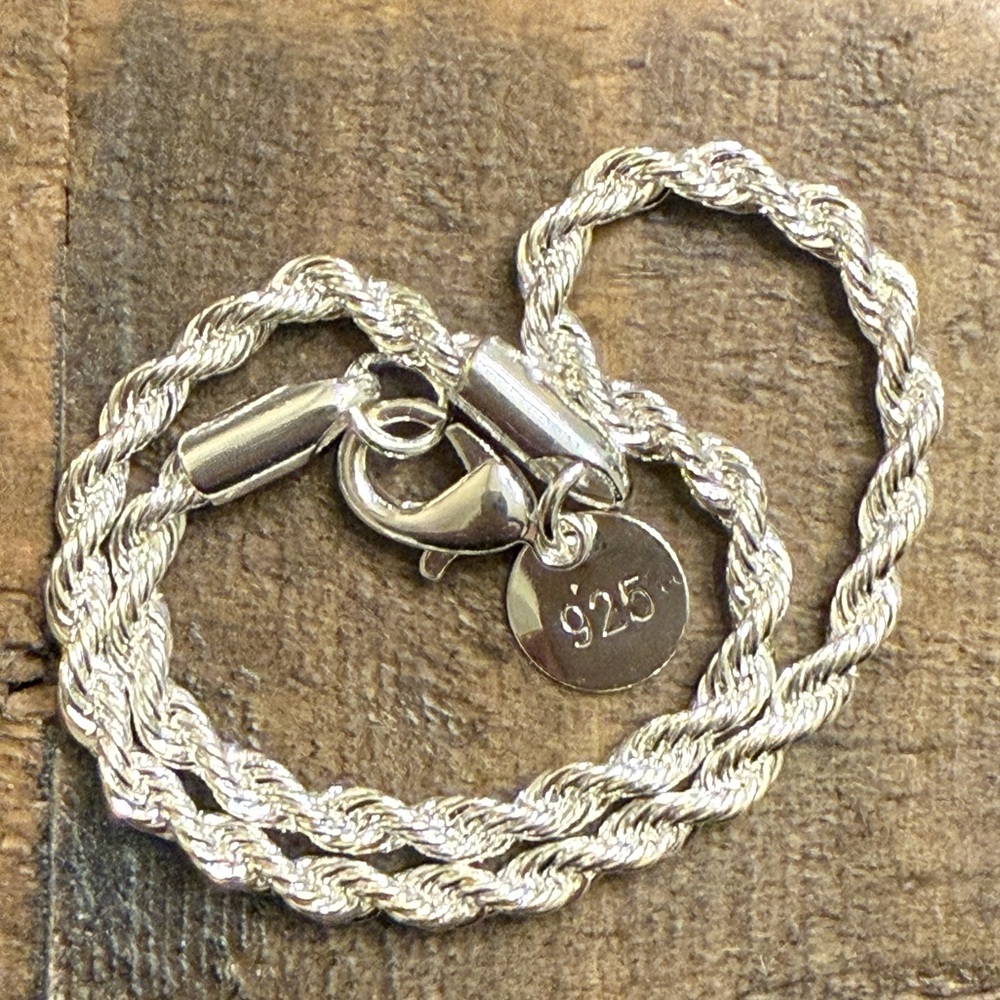 Unisex stamped sterling silver rope chain bracelet